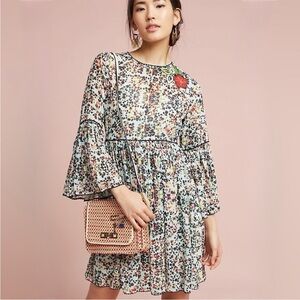 NWT Anthropologie Libra Bhanuni by Jyoti Embroidered Floral Boho Dress Sz 12